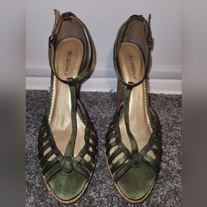 Vintage BCBGirls Green Satin Sandals